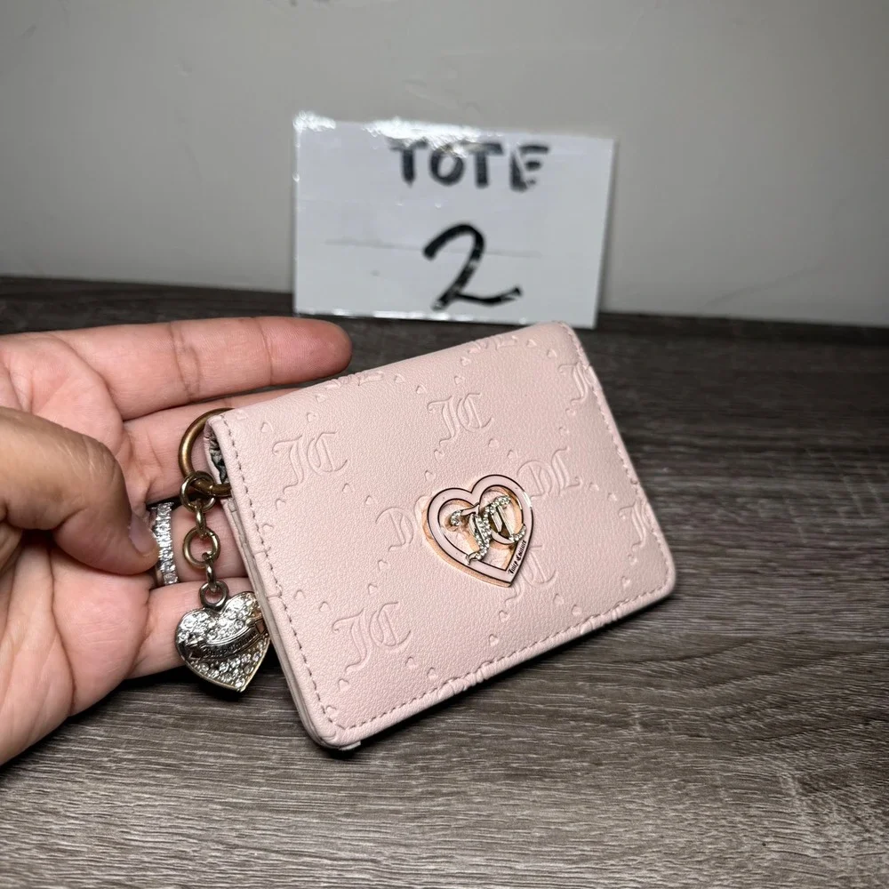 Juicy Couture Card Holder Monogram Heart Rhinestone Pink One Size